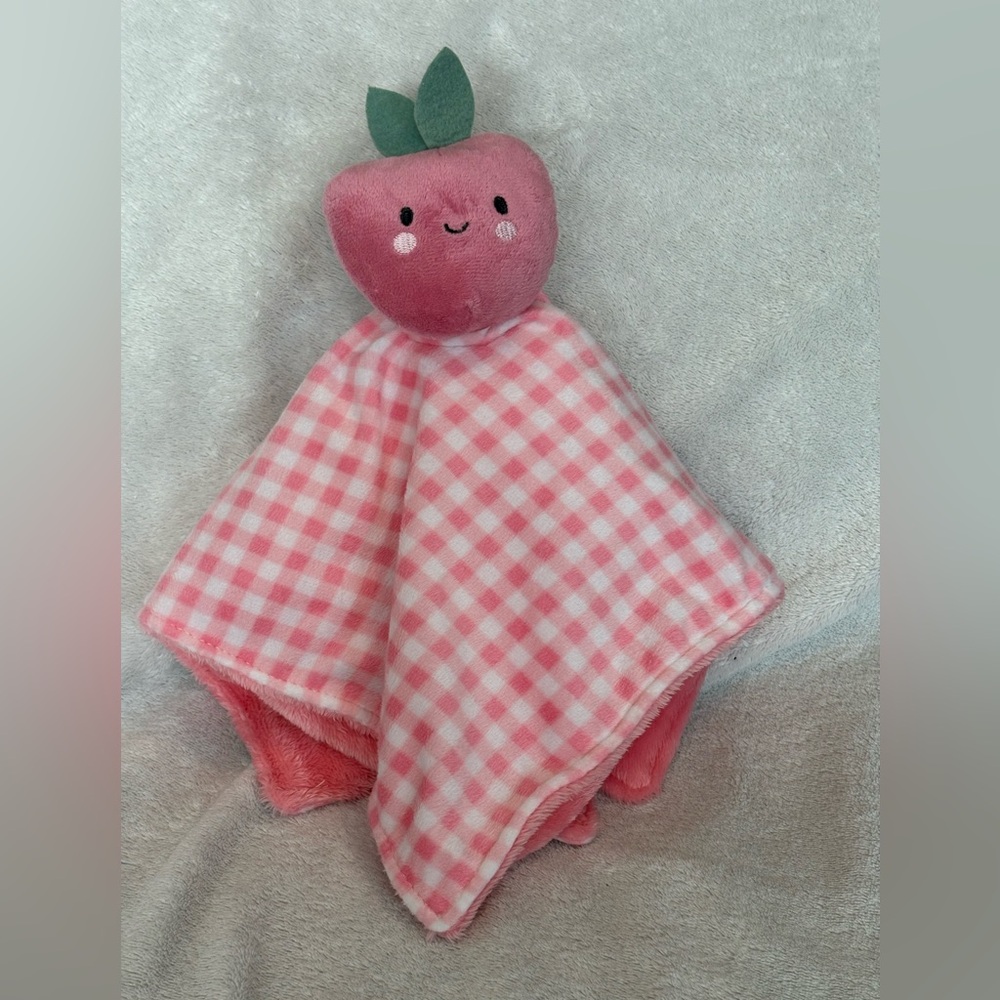 Just One You Carters Strawberry Plush Pink Plaid Security Blanket/Lovey 14X14”